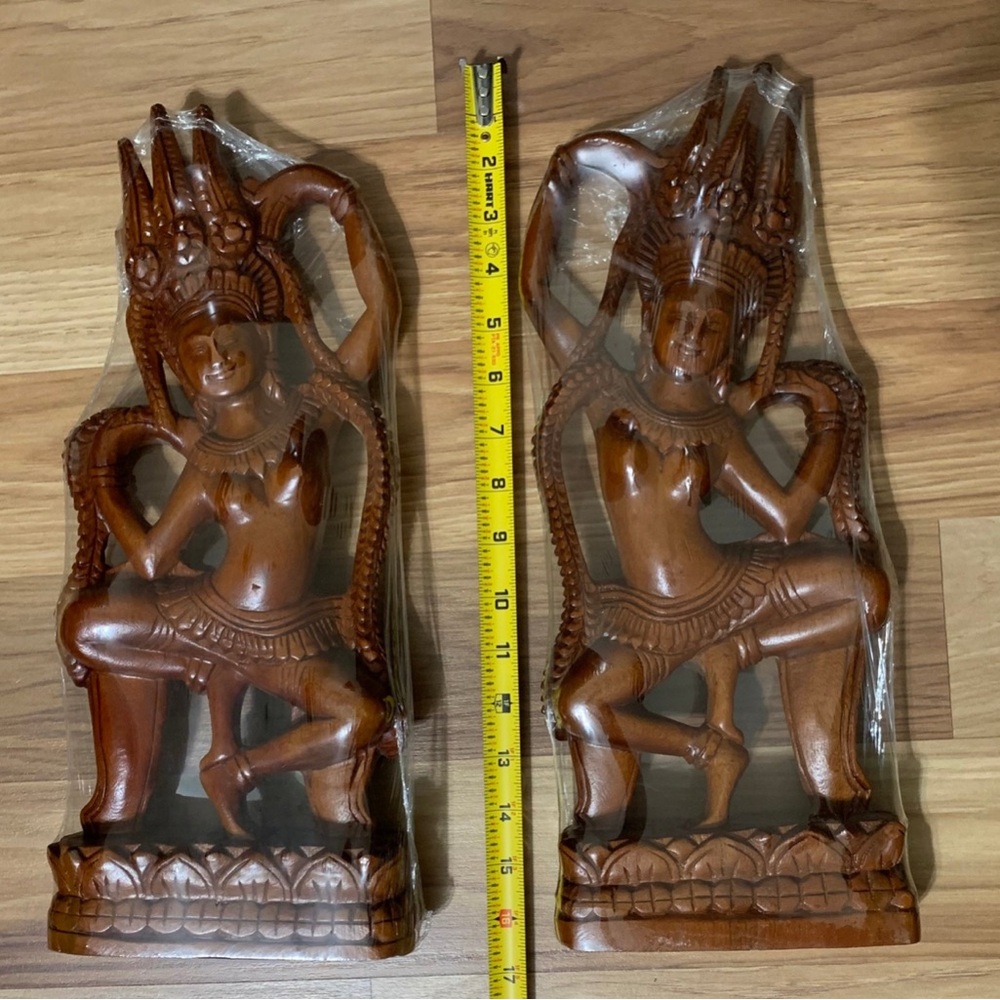 Cambodian Apsaras Dancing Carved Wood - Picture 3 of 12